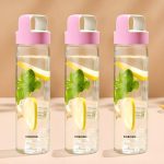 Borosil 550ml Neo Water Bottle Set with Lid | Borosilicate Glass Wide Mouth Bottle for Fridge | Extreme Temperature Resistant For Hot & Cold Water, Milk, Lassi, Juice (3pc Pack, Pink Husk Lid)