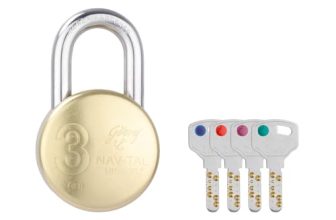 Godrej Locks I Navtal Ultra XL+I 4 Dimple Keys I Padlock for Main Door I Gate Lock I Tool Box,Shutters,Shops & Offices I Corrosion Resistant Shackle I Brass Material & Brass Finish | 1 Year Warranty