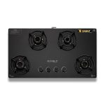 BLOWHOT Amber 4 Burner Gas Stove, Manual-Ignition, Coated Forged Indian Brass Burners, Hybrid Design, SABAF Gas Valve, 2 Years Warranty on Burner, 5 Years Warranty By Blowhot on Glass & Gas Valve