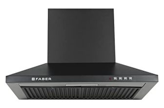 Faber Pluto 60 cm 1000 m³/hr Wall Mounted Kitchen Chimney | Baffle Filter | Push Button | LED Lights | 1 Year Comprehensive Warranty and 12 Years on Motor | Black | HOOD PLUTO PB BF BK 60