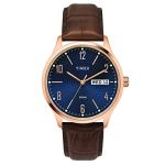 TIMEX Classics Analog Watch for Man with Blue Round Dial & Brown Leather Strap Band Water Resistant Men’s Wrist Watches – TW0TG6515