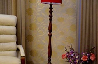 Royal Brown Mango Wood Floor LAMP with Shade-Drum-Color-RED