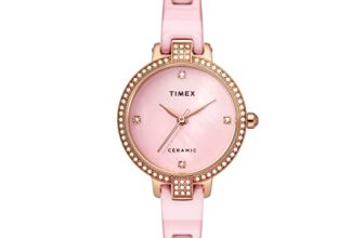 TIMEX Analog Watch for Women with Mother of Pearl Pink Round Dial & Pink Ceramic Bracelet Band Water Resistant Women’s Wrist Watches – TWEL15701