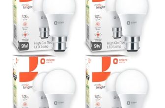 Orient Electric Polycarbonate High Glo Led Lamp 9W, (Warm White, 3000K, B22 – Pack Of 4)