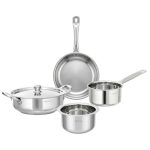 Lifelong 0.8mm Thick Stainless Steel Combo of 4-Kadhai, Fry Pan, Saucepan, Tope, Common Lid|Easy Pour Edge, Riveted Handles, Gas Stove/Induction Friendly, Even Heat Distribution, Lightweight & Durable
