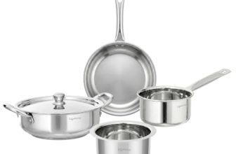 Lifelong 0.8mm Thick Stainless Steel Combo of 4-Kadhai, Fry Pan, Saucepan, Tope, Common Lid|Easy Pour Edge, Riveted Handles, Gas Stove/Induction Friendly, Even Heat Distribution, Lightweight & Durable
