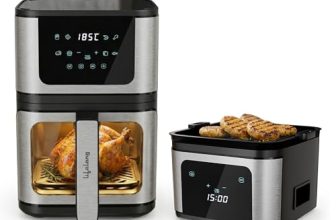 Lifelong BRIK 2-in-1 Air Fryer & Grill | 1350W, 8 Preset Menus | 4.2L See-Through Basket | Detachable Flip Design for Air Fry & Grilling | Use Little to No Oil, 360° Rapid Air Circulation |Touch Panel