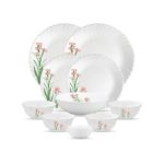 La Opala Opal Glass Crockery | for Family of 2 | Dinner Set 10 pcs Pink Florets | Plates & Bowls for Dining | Microwave Safe | 100% Vegetarian | Extra Strong | Extra Light & White