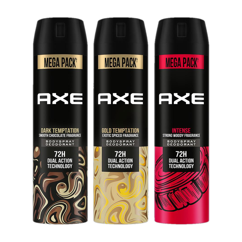 AXE Gold Temptation, Dark Temptation and Intense Deodorant Spray  –  For Men(645 ml, Pack of 3)