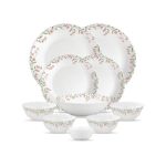 La Opala Opal Glass Crockery | for Family of 2 | Dinner Set 10 pcs Spring Meadows | Plates & Bowls for Dining | Microwave Safe | 100% Vegetarian | Extra Strong | Extra Light & White