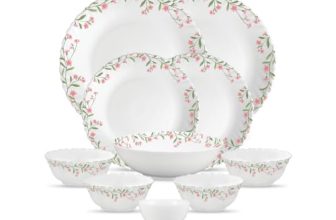 La Opala Opal Glass Crockery | for Family of 2 | Dinner Set 10 pcs Spring Meadows | Plates & Bowls for Dining | Microwave Safe | 100% Vegetarian | Extra Strong | Extra Light & White