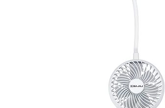 Bajaj Airlight 85 MM Personal Rechargeable Fan With Task Lighting | 8 W Table Fan | 360-Degree Table Lamp | 3-6 Hours Battery Backup | Silent Operation | USB Charging Fan | 1-Year Warranty 【White】