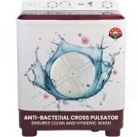 Haier 7 kg Anti Bacterial Vortex Pulsator, 1300 RPM, Spray Function, Wash Programs, Magic Filter, Rat Mesh Semi Automatic Top Load Washing Machine Maroon, White(HTW70-1187BTN)