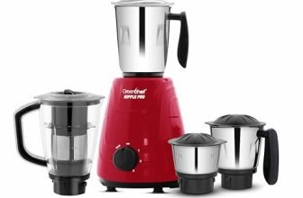Greenchef Ripple Pro Mixer Grinder – 3 SS Jars with SS Blades,Juicer Mixer Jar,1HP power, 230-240v,18000 RPM,Red Color,ISI Certified,Heavy Duty Motor,5 Year Warranty on Motor