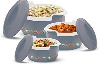 MILTON Elegance Jr. Inner Stainless Steel Casserole Gift Set Of 3 (395 Ml, 750 Ml, 1.35 Litres), Grey | Pu Insulated | Bpa Free | Food Grade | Hot & Cold | Easy To Carry, Blue-Green