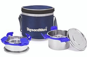 SignoraWare 500ml+350ml All Steel Executive Small Lunch Box with Bag, Food Grade BPA Free, Leak Proof and Air Tight Stainless Steel Containers, Compact and Sleek Tiffin Box (Set of 2 Violet)