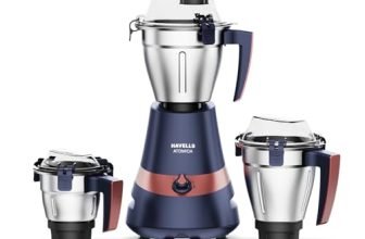 Havells Atomica 1000W 3 Jar Mixer Grinder | 3 Speed | Air Vent Tech | Stainless steel blade | Dark Blue and Brown color