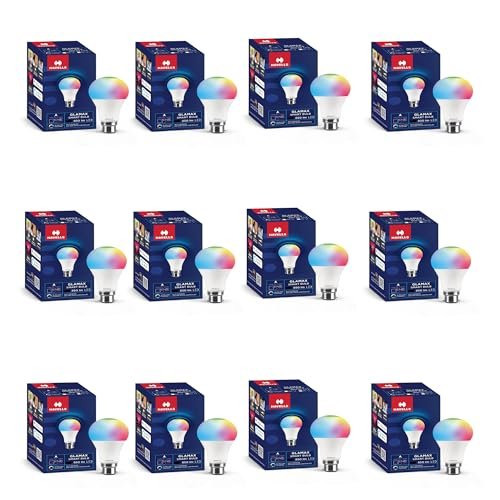 Havells Glamax 12W B22 WiFi LED Smart Bulb with Music Sync Function, Compatible with Amazon Alexa and Google Assistant (16M Colours) (Pack of 12)