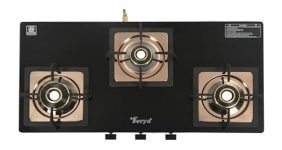 Golden Surya CXJ 32 SS Desire 3 Burner Gas Stove | Forged Brass Burners | Rose Gold Stainless Steel Body | Toughened Glass Top | Manual Ignition | ISI Certified | 18 Months Warranty