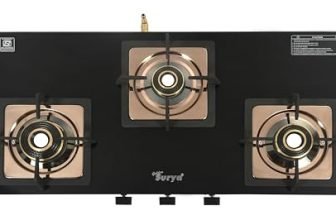 Golden Surya CXJ 32 SS Desire 3 Burner Gas Stove | Forged Brass Burners | Rose Gold Stainless Steel Body | Toughened Glass Top | Manual Ignition | ISI Certified | 18 Months Warranty