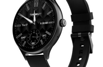 Fire-Boltt Phoenix Air Smart Watch 1.26” Round Display, Rotating Button, Wireless Charging, Ultra Lightweight Metal Body, Bluetooth Calling, Smartwatch with Silicone & Mesh Steel Straps Carbon Black