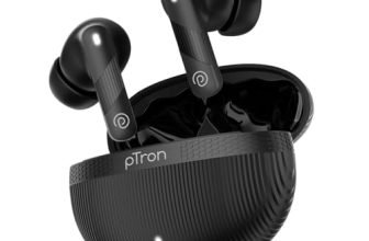 pTron Bassbuds Fury in-Ear TWS Earbuds with 13mm Drivers, 50Hrs Playtime, AI-ENC Clear Calls, Bluetooth V5.4 Wireless Headphones, Voice Assistant, Type C Charging & IPX5 Water Resistant (Black)