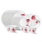 Larah by Borosil Belle Fluted Series Opalware Dinner Set | 21 Pieces for Family of 6 | Microwave & Dishwasher Safe | Bone-Ash Free | Crockery Set for Dining & Gifting | Plates & Bowls | White