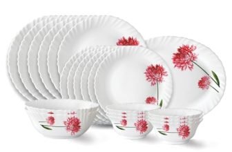 Larah by Borosil Belle Fluted Series Opalware Dinner Set | 21 Pieces for Family of 6 | Microwave & Dishwasher Safe | Bone-Ash Free | Crockery Set for Dining & Gifting | Plates & Bowls | White