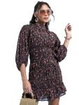 Tokyo TALKIES Women Mini V Neck 3/4 Sleeve Dress TTJ6008275 Black XL