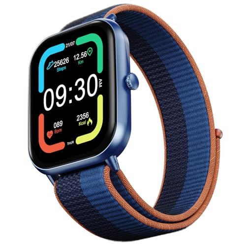 Fire-Boltt Ninja Call Pro Max Nyluxe Smart Watch 2.01″ with Bluetooth Calling, Voice Assistance, SpO2 & Heart Rate Monitor, 120+ Sports Modes, IP67 Waterproof, Smart Watch for Men & Women – Blue