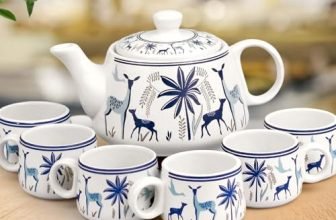 The Earth Store Handcrafted Ceramic Stag Blue Tea Cup Set with Kettle Microwave and Dishwasher Safe 6 Tea Cups & 1 Kettle | Tea Pot Set | Morning Set
