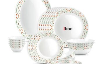 Treo by Milton Opalware Aurelia Meena Dinner Set of 21 | Serving for 6 | Microwave & Dishwasher Safe | Bone-Ash Free | Tempered Toughness | Plates & Bowls | Crockery Set for Dining & Gifting