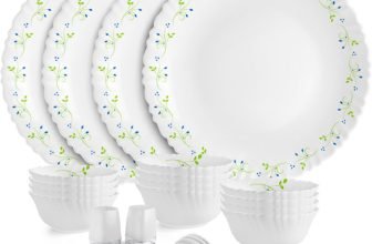cello Pack of 22 Opalware Tropical Lagoon |Crockery Set | Dinner Set(Green, White, Microwave Safe)
