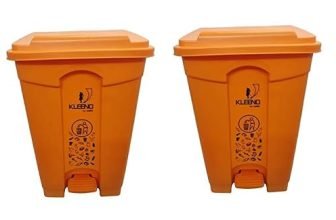 Cello Strong Plastic Step-On Pedal Garbage Dustbin 60 Ltr (Orange & Orange) Combo