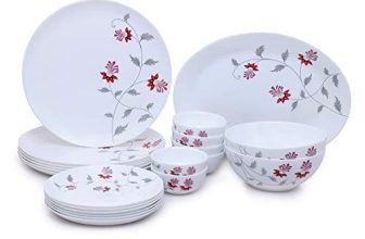 Larah by Borosil – Moon Series, Flower Pot 21 Pieces Opalware Dinner Set, White