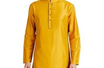 Amazon Brand – Symbol Men’s Festive Solid Long Kurta (Regular Fit) (SY-A22-MNA-ETK-01_M.Mustard_S)