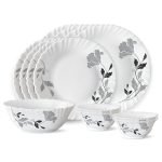 Larah by Borosil Millenia Opalware Dinner Set, 13 -Piece, White