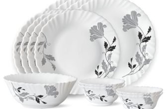 Larah by Borosil Millenia Opalware Dinner Set, 13 -Piece, White