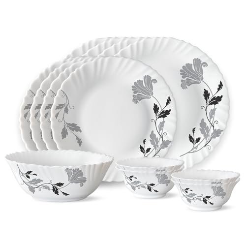 Larah by Borosil Millenia Opalware Dinner Set, 13 -Piece, White