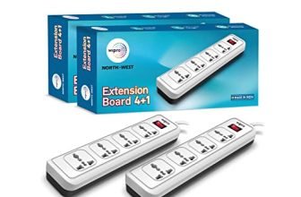 wipro 4+1 Extension Board | 4 Universal Socket with Single Switch | 2 Meter Long Cord | Child Safety | Auto Cutoff | Fire Resistant | Multiplug Socket for Home, Office | White, Pack of 2