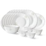Larah by Borosil Ingot Fluted Series Opalware Dinner Set | 27 Pieces for Family of 6 | Microwave & Dishwasher Safe | Bone-Ash Free | Crockery Set for Dining & Gifting | Plates & Bowls | White