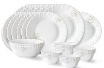 Larah by Borosil Ingot Fluted Series Opalware Dinner Set | 27 Pieces for Family of 6 | Microwave & Dishwasher Safe | Bone-Ash Free | Crockery Set for Dining & Gifting | Plates & Bowls | White