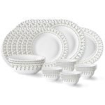 Larah by Borosil Ora Gold Fluted Series Opalware Dinner Set | 27 Pieces for Family of 6 | Microwave & Dishwasher Safe | Bone-Ash Free | Crockery Set for Dining & Gifting | Plates & Bowls | White