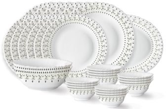 Larah by Borosil Ora Gold Fluted Series Opalware Dinner Set | 27 Pieces for Family of 6 | Microwave & Dishwasher Safe | Bone-Ash Free | Crockery Set for Dining & Gifting | Plates & Bowls | White