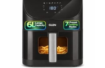 Glen Digital Air Fryer 6L | 1500W | Temperature & Timer Control |7 Preset Menu & Digital Display | Multi-Function Glass Airfryer, Bake, Grill, Fry & Roast | Auto Shut Off | Non Stick Basket |