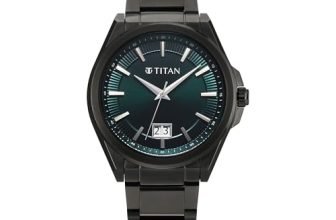 Titan Classique Big Date Analog with Green Dial Dark Gun Stainless Steel Strap Watch for Men – 90219QM01