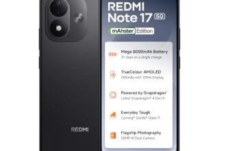 Redmi Note 17 5G (Dark Night, 8GB RAM, 128GB ROM) | 8000mAh Battery + 45W Fast Charging | 6.99″ TrueColour AMOLED | Snapdragon 4 Gen 4 | 50MP Dual AI Camera | Corning® Gorilla® Glass 7i | IP65