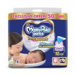 MamyPoko Pants Extra Absorb Baby Diapers, New Born (NB Size) | 0-5 kg | 74 Count |Deep Sleep Diapers| Soft Gentle fit |Deep Absorbent Crisscross | Skin Friendly with Coconut Oil |