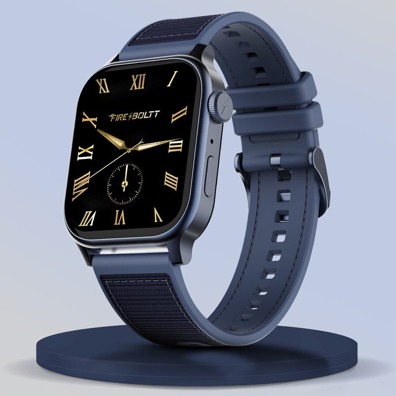 Fire-Boltt Rise Force 1.85 BT Calling, Nylon Fluoroelastomer Hybrid Strap Rotating Crown Smartwatch(Ocean Navy Strap, Free Size)