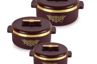 CELLO Exotic Insulated Casserole Set of 3, (500ml, 1000ml, 1500ml) Brown | Double Walled, PU Insulated | Hot Pot Case Keeps Food Fresh & Hot For Long Hours | Casserole Set For Roti, Chapati, Rice